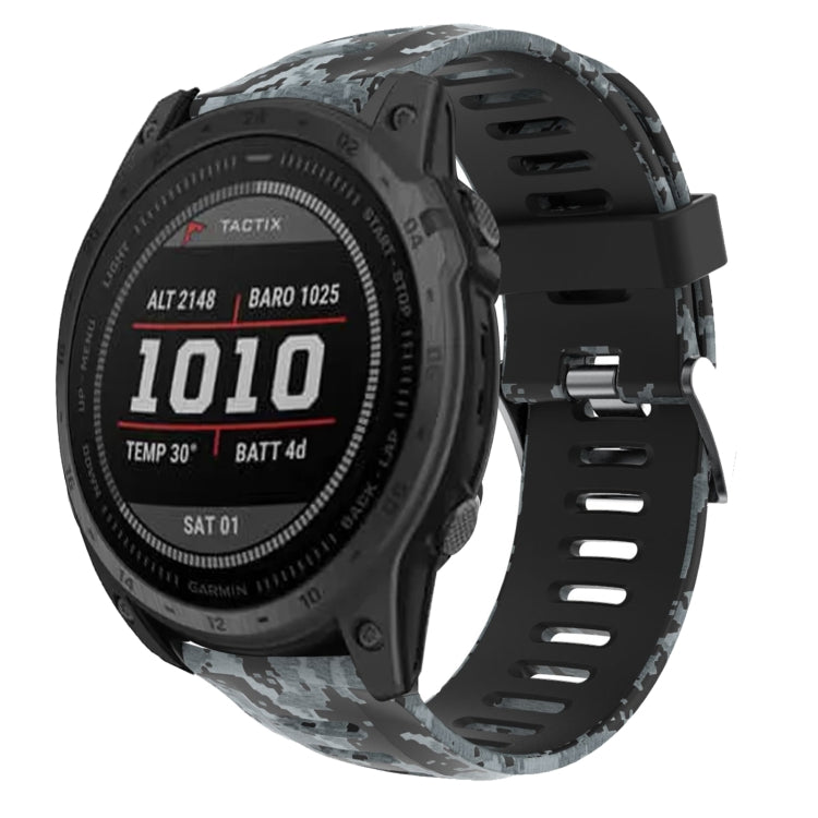 For Garmin Fenix 7X 26mm Camouflage Printed Silicone Watch Band(Black+Digital  Camouflage) - Watch Bands by PMC TechLife | Online Shopping South Africa | PMC TechLife