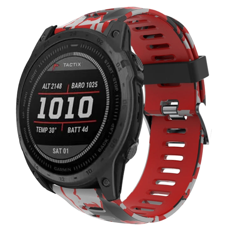 For Garmin Fenix 7X 26mm Camouflage Printed Silicone Watch Band(Red+Army Camouflage) - Watch Bands by PMC TechLife | Online Shopping South Africa | PMC TechLife
