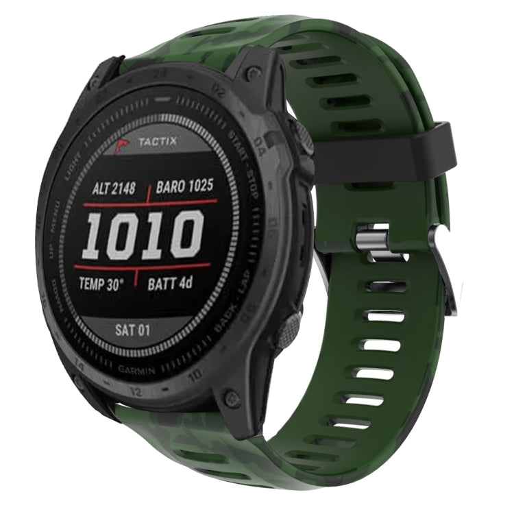 For Garmin Fenix 7X 26mm Camouflage Printed Silicone Watch Band(Army Green+Army Camouflage) - Watch Bands by PMC TechLife | Online Shopping South Africa | PMC TechLife
