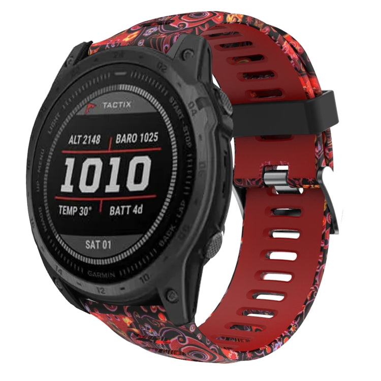 For Garmin Fenix 7X Solar 26mm Camouflage Printed Silicone Watch Band(Red+Jellyfish Camouflage) - Watch Bands by PMC TechLife | Online Shopping South Africa | PMC TechLife