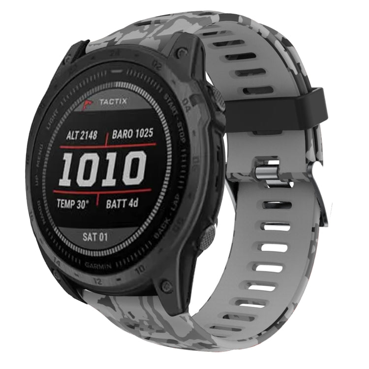 For Garmin Fenix 7X Solar 26mm Camouflage Printed Silicone Watch Band(Grey+Army Camouflage) - Watch Bands by PMC TechLife | Online Shopping South Africa | PMC TechLife