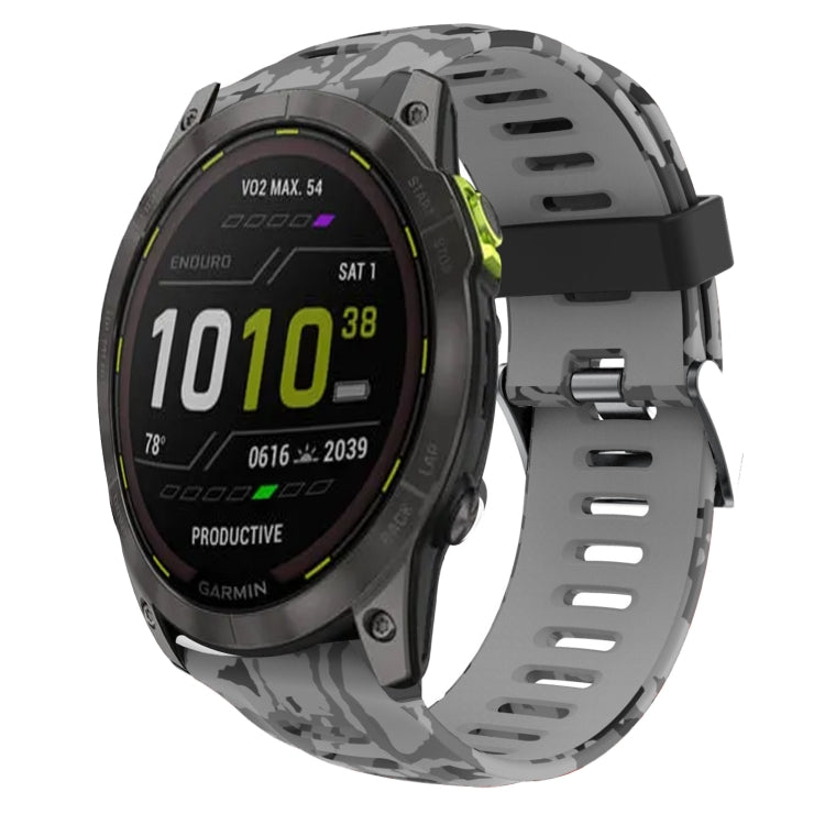 For Garmin Enduro 2 26mm Camouflage Printed Silicone Watch Band(Grey+Army Camouflage) -  by PMC TechLife | Online Shopping South Africa | PMC TechLife