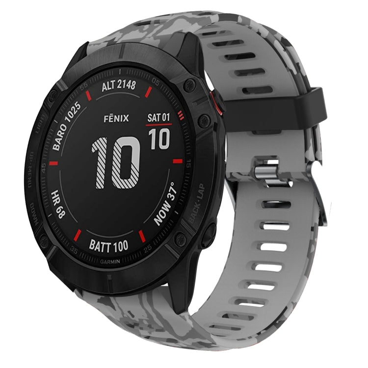 For Garmin Fenix 6X 26mm Camouflage Printed Silicone Watch Band(Grey+Army Camouflage) -  by PMC TechLife | Online Shopping South Africa | PMC TechLife