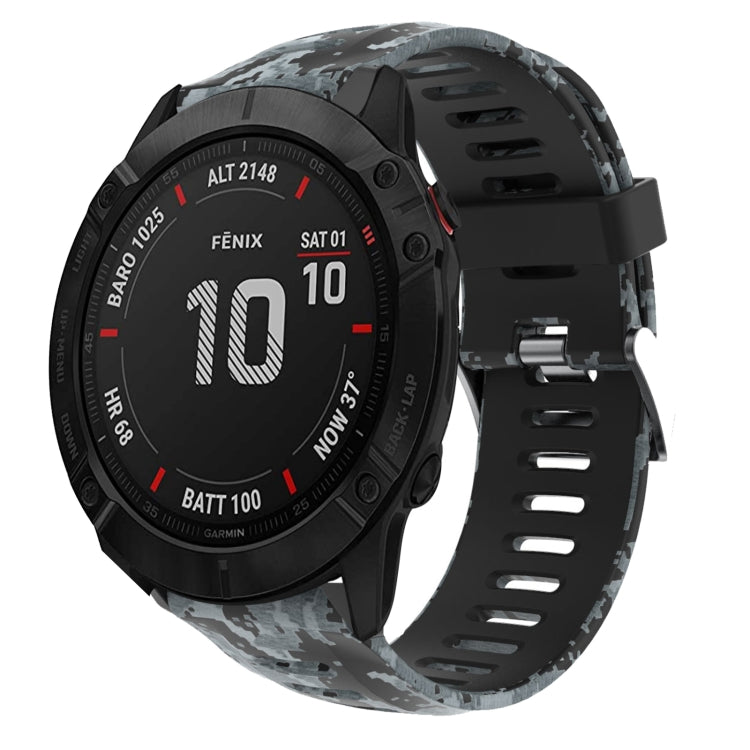 For Garmin Fenix 6X Pro 26mm Camouflage Printed Silicone Watch Band(Black+Digital  Camouflage) -  by PMC TechLife | Online Shopping South Africa | PMC TechLife