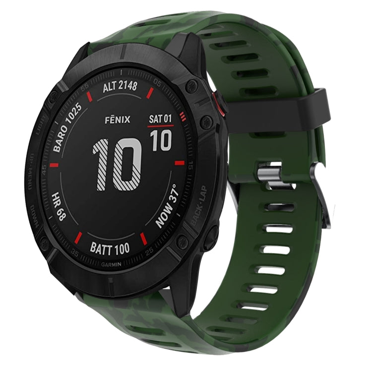 For Garmin Fenix 6X Pro 26mm Camouflage Printed Silicone Watch Band(Army Green+Army Camouflage) -  by PMC TechLife | Online Shopping South Africa | PMC TechLife