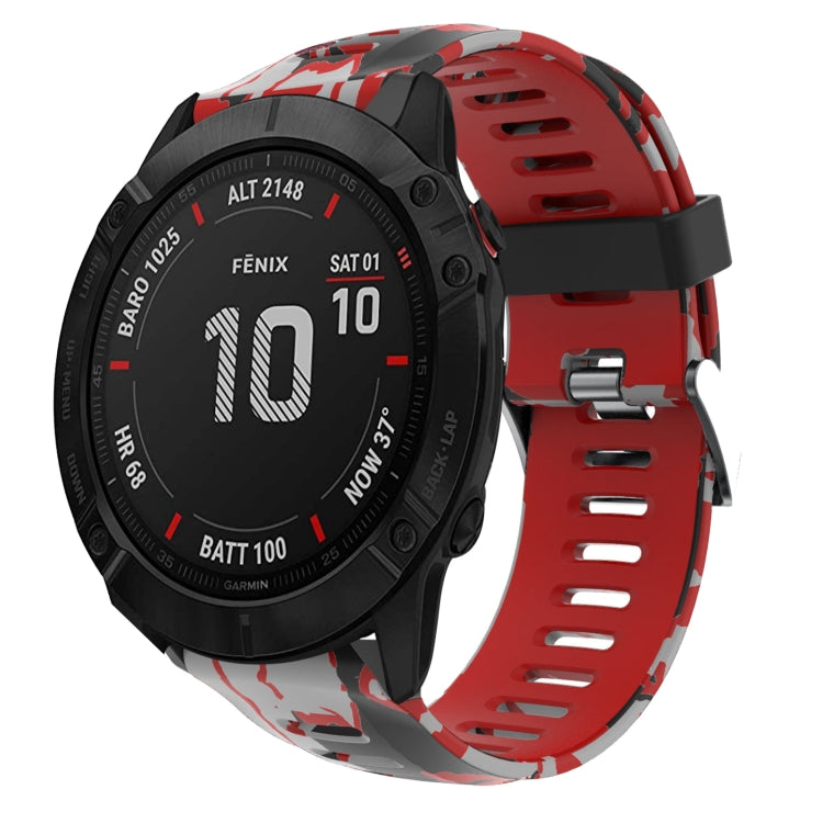 For Garmin Fenix 6X Sapphire 26mm Camouflage Printed Silicone Watch Band(Red+Army Camouflage) -  by PMC TechLife | Online Shopping South Africa | PMC TechLife