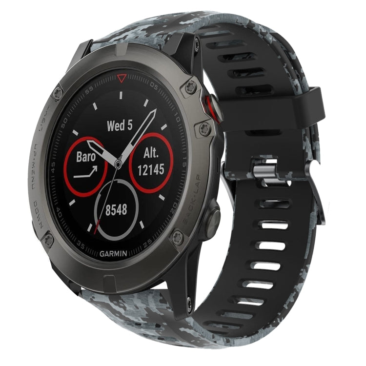 For Garmin Fenix 5X Sapphire 26mm Camouflage Printed Silicone Watch Band(Black+Digital  Camouflage) -  by PMC TechLife | Online Shopping South Africa | PMC TechLife