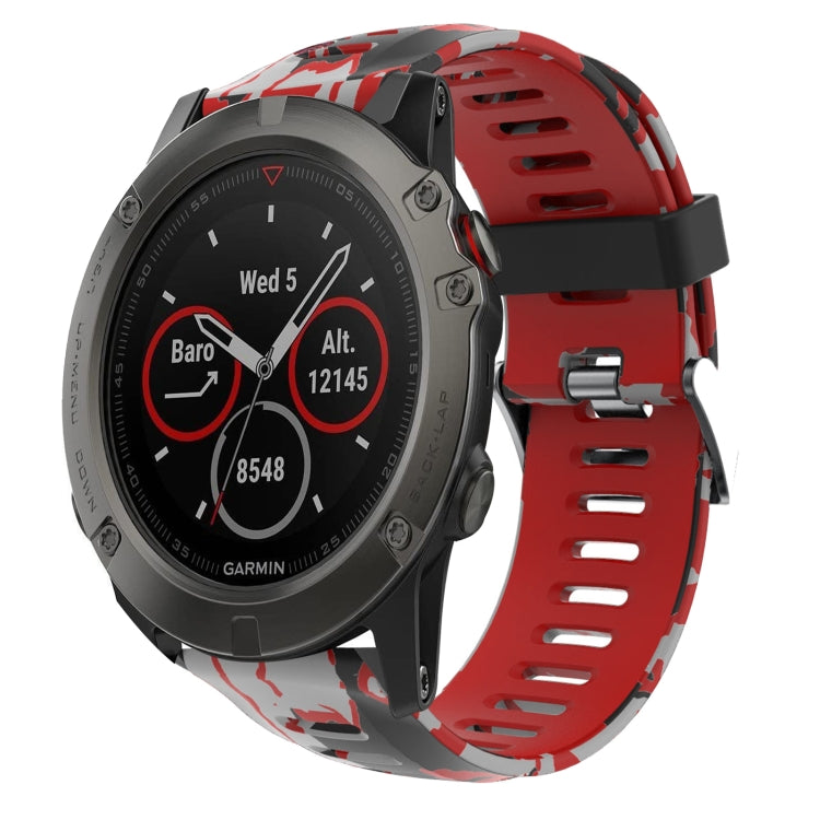 For Garmin Fenix 5X Sapphire 26mm Camouflage Printed Silicone Watch Band(Red+Army Camouflage) -  by PMC TechLife | Online Shopping South Africa | PMC TechLife