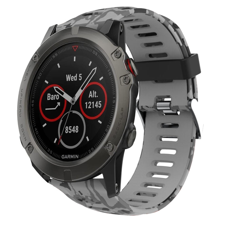 For Garmin Fenix 5X Sapphire 26mm Camouflage Printed Silicone Watch Band(Grey+Army Camouflage) -  by PMC TechLife | Online Shopping South Africa | PMC TechLife
