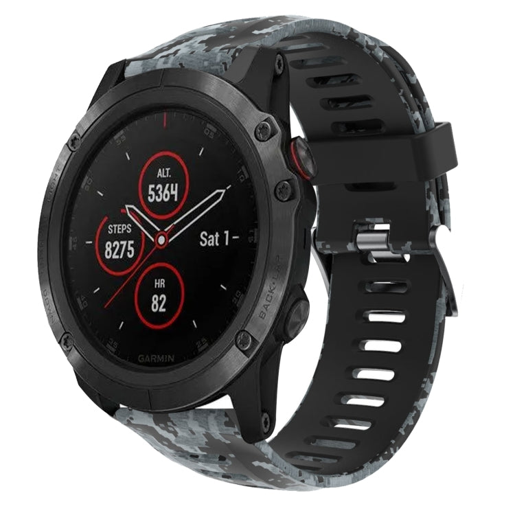 For Garmin Fenix 5X Plus 26mm Camouflage Printed Silicone Watch Band(Black+Digital  Camouflage) -  by PMC TechLife | Online Shopping South Africa | PMC TechLife