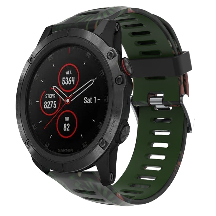 For Garmin Fenix 5X Plus 26mm Camouflage Printed Silicone Watch Band(Army Green+Bamboo Camouflage) -  by PMC TechLife | Online Shopping South Africa | PMC TechLife