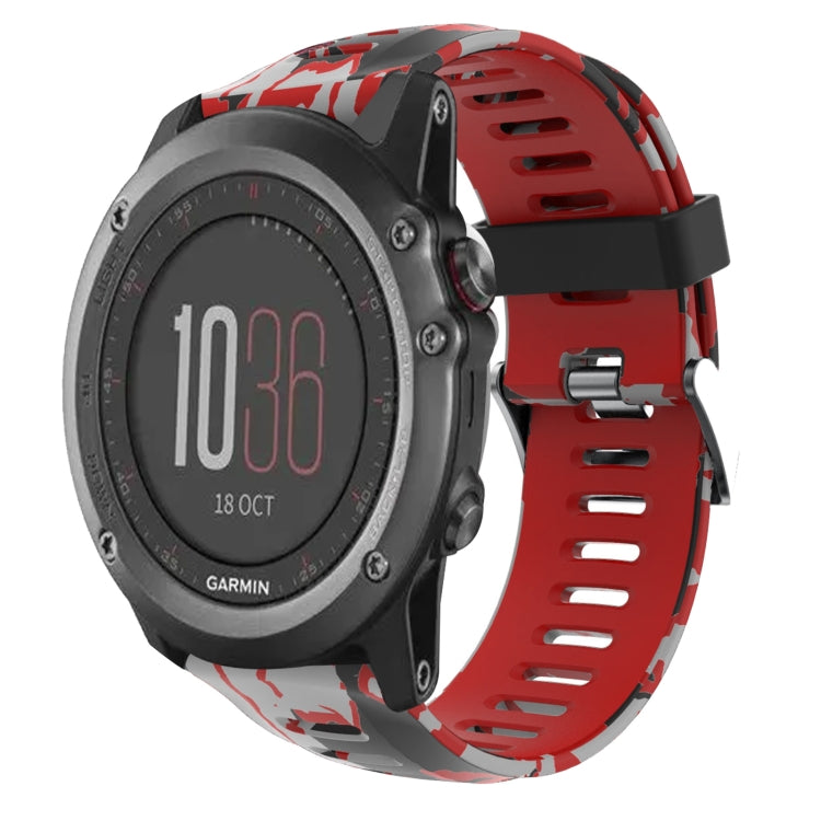 For Garmin Fenix 3 26mm Camouflage Printed Silicone Watch Band(Red+Army Camouflage) -  by PMC TechLife | Online Shopping South Africa | PMC TechLife