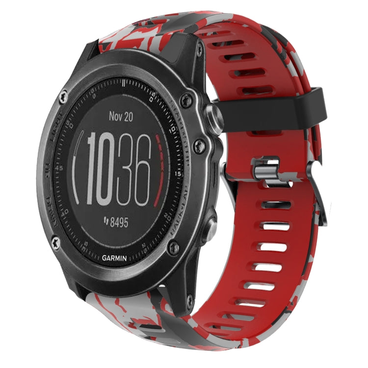 For Garmin Fenix 3 HR 26mm Camouflage Printed Silicone Watch Band(Red+Army Camouflage) -  by PMC TechLife | Online Shopping South Africa | PMC TechLife