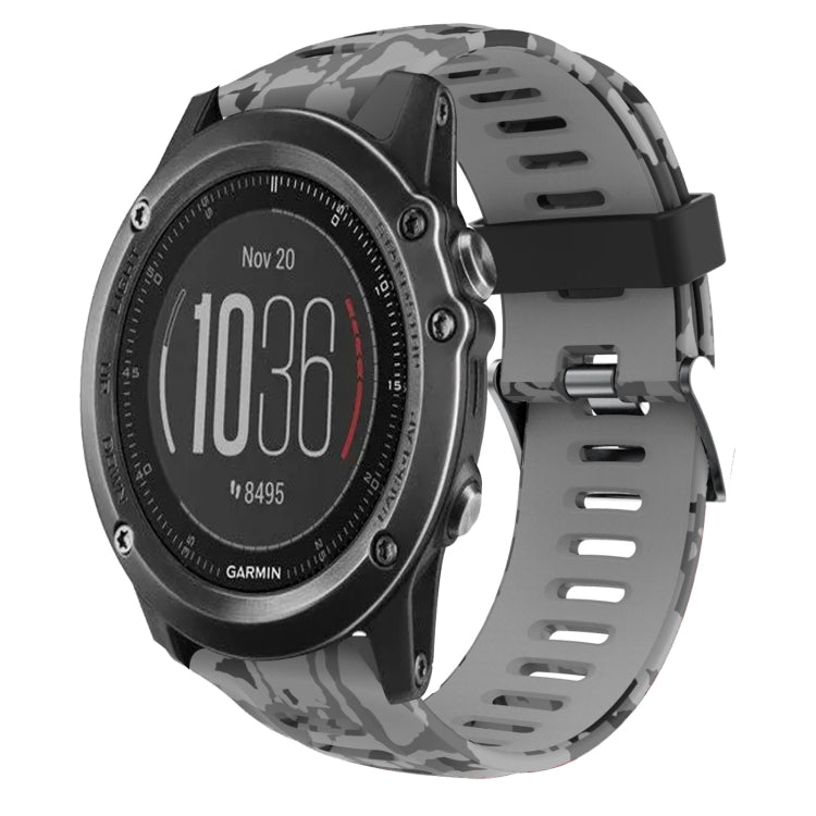 For Garmin Fenix 3 HR 26mm Camouflage Printed Silicone Watch Band(Grey+Army Camouflage) -  by PMC TechLife | Online Shopping South Africa | PMC TechLife