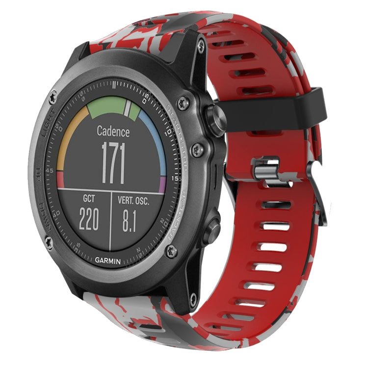 For Garmin Fenix 3 Sapphire 26mm Camouflage Printed Silicone Watch Band(Red+Army Camouflage) -  by PMC TechLife | Online Shopping South Africa | PMC TechLife