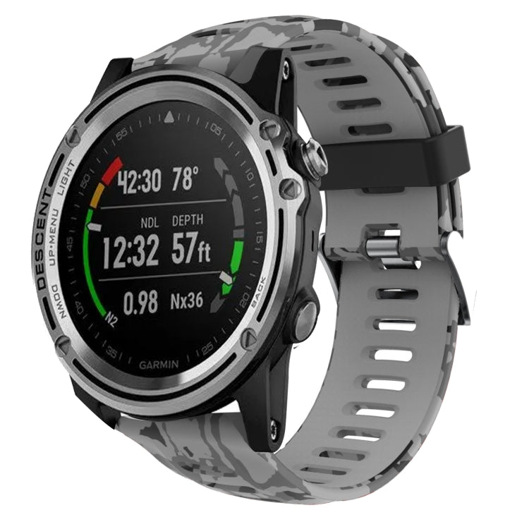 For Garmin Descent MK 1 26mm Camouflage Printed Silicone Watch Band(Grey+Army Camouflage) -  by PMC TechLife | Online Shopping South Africa | PMC TechLife