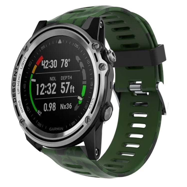 For Garmin Descent MK 1 26mm Camouflage Printed Silicone Watch Band(Army Green+Army Camouflage) -  by PMC TechLife | Online Shopping South Africa | PMC TechLife