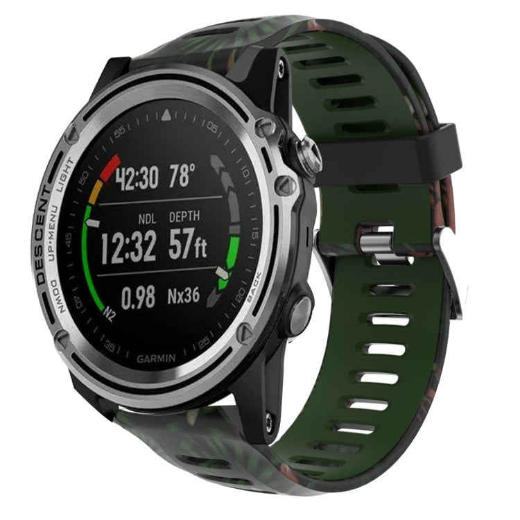 For Garmin Descent MK 1 26mm Camouflage Printed Silicone Watch Band(Army Green+Bamboo Camouflage) -  by PMC TechLife | Online Shopping South Africa | PMC TechLife