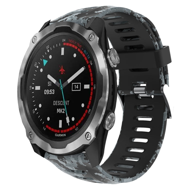 For Garmin Descent MK 2 26mm Camouflage Printed Silicone Watch Band(Black+Digital  Camouflage) -  by PMC TechLife | Online Shopping South Africa | PMC TechLife