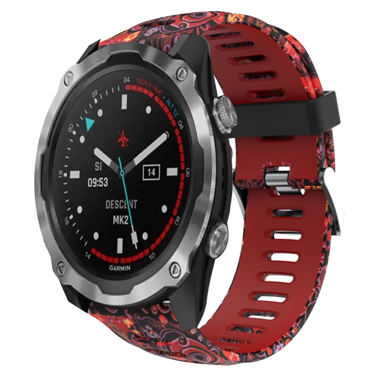 For Garmin Descent MK 2 26mm Camouflage Printed Silicone Watch Band(Red+Jellyfish Camouflage) -  by PMC TechLife | Online Shopping South Africa | PMC TechLife