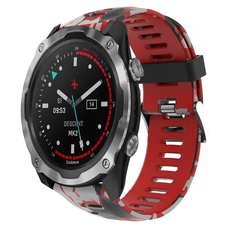 For Garmin Descent MK 2i 26mm Camouflage Printed Silicone Watch Band(Red+Army Camouflage) - Watch Bands by PMC TechLife | Online Shopping South Africa | PMC TechLife