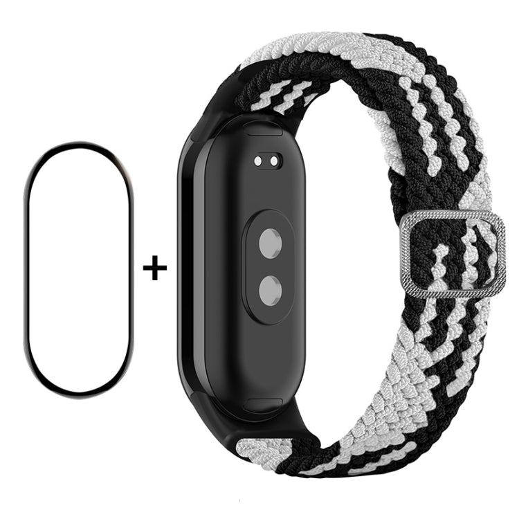 For Xiaomi Mi Band 8 ENKAY Hat-Prince 2 in 1 Set Full Coverage Screen Protector + Elastic Braided Nylon Watch Band(Black White) - free shipping - PMC TechLife - Order now!