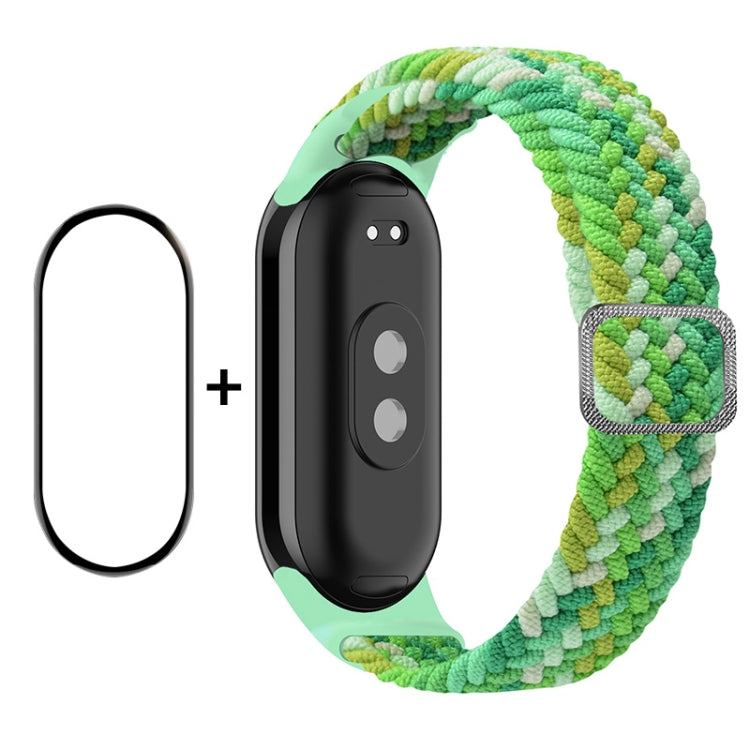 For Xiaomi Mi Band 8 ENKAY Hat-Prince 2 in 1 Set Full Coverage Screen Protector + Elastic Braided Nylon Watch Band(Colorful Green) - Watch Bands by ENKAY | Online Shopping South Africa | PMC TechLife | Buy Now Pay Later Mobicred