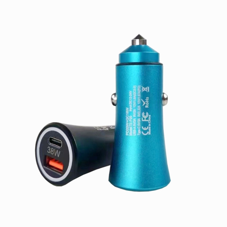 P20 38W PD3.0 20W + QC3.0 USB Safety Hammer Car Charger(Blue) - Car Charger by PMC TechLife | Online Shopping South Africa | PMC TechLife