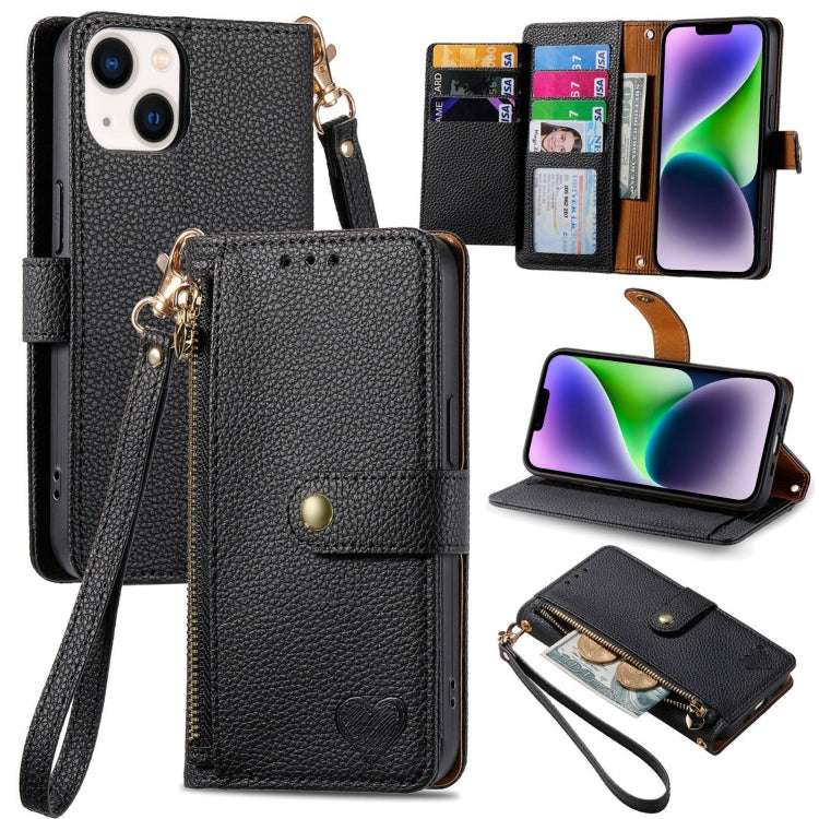 For iPhone 14 Plus Love Zipper Lanyard Leather Phone Case(Black) - free shipping - PMC TechLife - Order now!