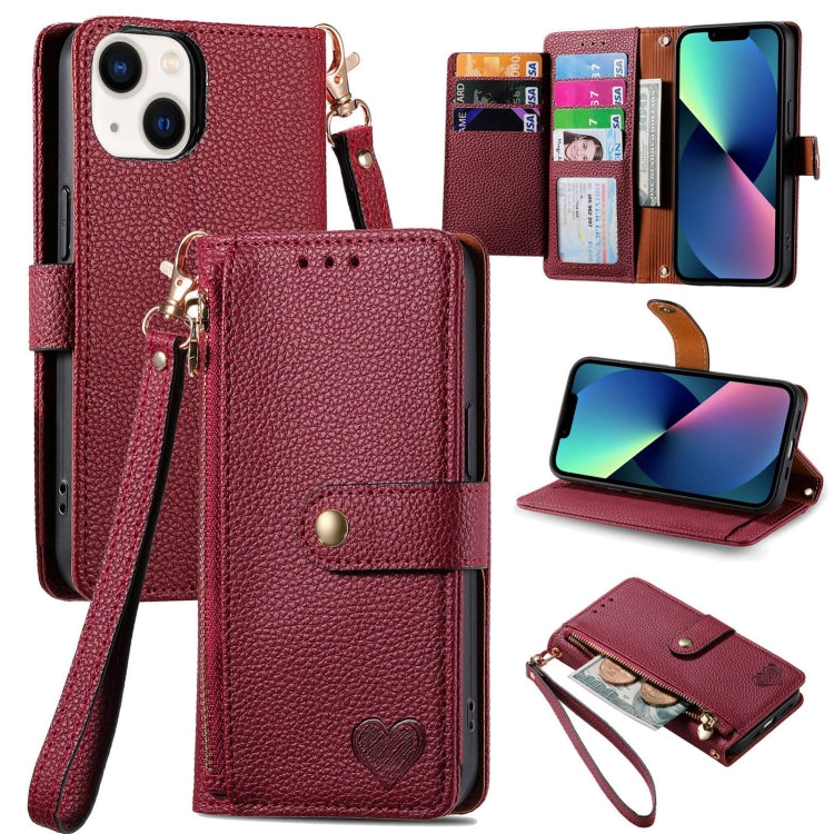 For iPhone 13 mini Love Zipper Lanyard Leather Phone Case(Red) - free shipping - PMC TechLife - Order now!