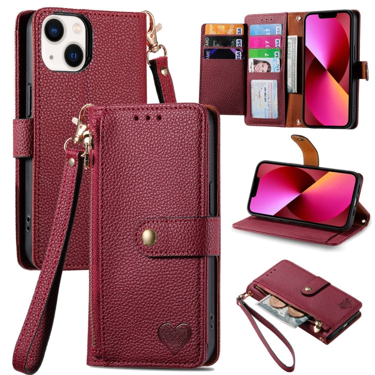 For iPhone 13 Love Zipper Lanyard Leather Phone Case(Red) - free shipping - PMC TechLife - Order now!