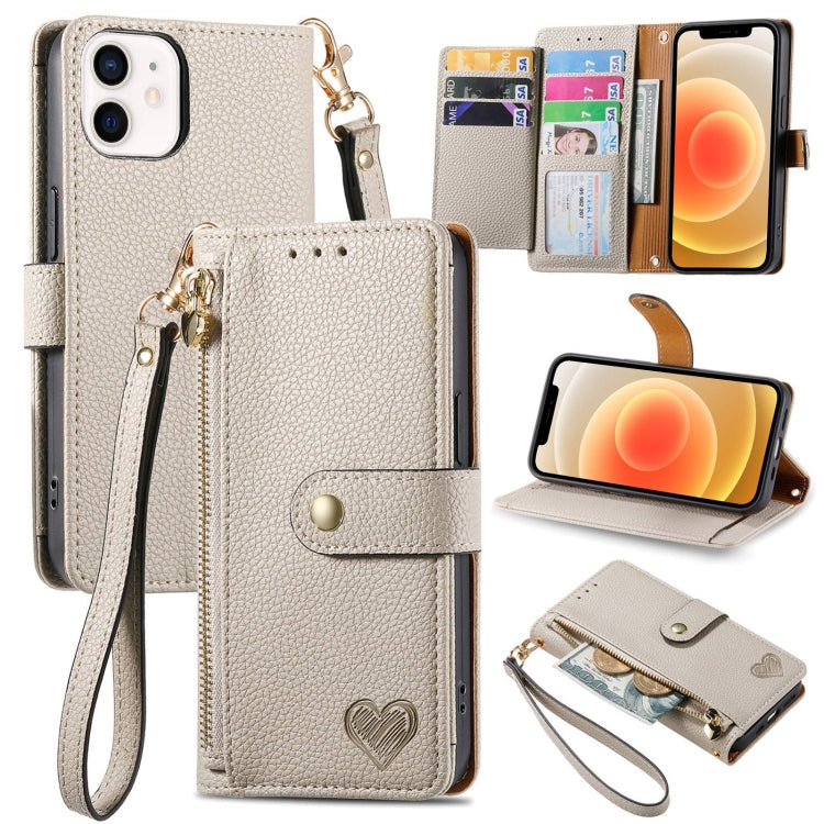 For iPhone 12 mini Love Zipper Lanyard Leather Phone Case(Gray) - free shipping - PMC TechLife - Order now!