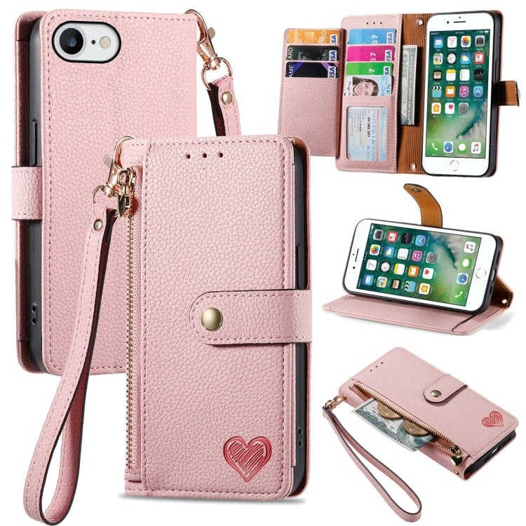 For iPhone 6 / 6s Love Zipper Lanyard Leather Phone Case(Pink) - free shipping - PMC TechLife - Order now!