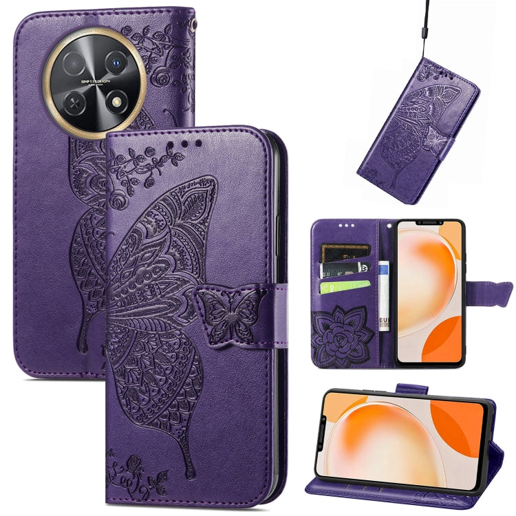 For Huawei Nova Y91 Butterfly Love Flower Embossed Leather Phone Case(Dark Purple) - free shipping - PMC TechLife - Order now!
