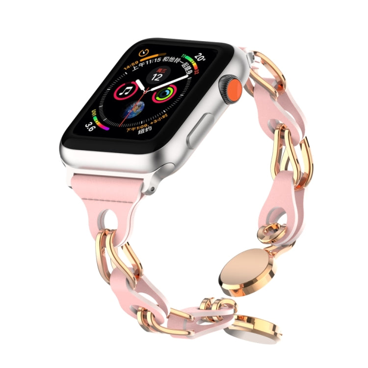 For Apple Watch 42mm Hollow Leather Chain Magnetic Buckle Watch Band(Pink) - Watch Bands by PMC TechLife | Online Shopping South Africa | PMC TechLife