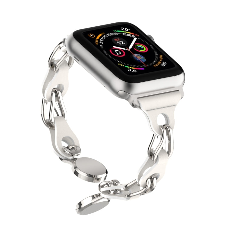 For Apple Watch 2 42mm Hollow Leather Chain Magnetic Buckle Watch Band(White) - Watch Bands by PMC TechLife | Online Shopping South Africa | PMC TechLife