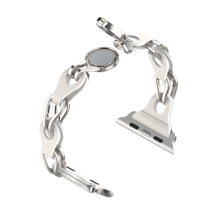 For Apple Watch 2 42mm Hollow Leather Chain Magnetic Buckle Watch Band(White) - Watch Bands by PMC TechLife | Online Shopping South Africa | PMC TechLife