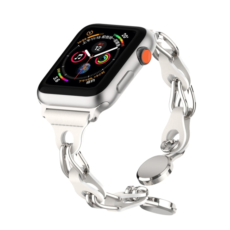 For Apple Watch 2 42mm Hollow Leather Chain Magnetic Buckle Watch Band(White) - Watch Bands by PMC TechLife | Online Shopping South Africa | PMC TechLife