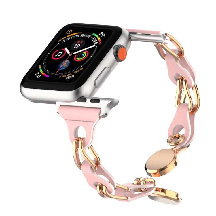 For Apple Watch 2 42mm Hollow Leather Chain Magnetic Buckle Watch Band(Pink) - Watch Bands by PMC TechLife | Online Shopping South Africa | PMC TechLife