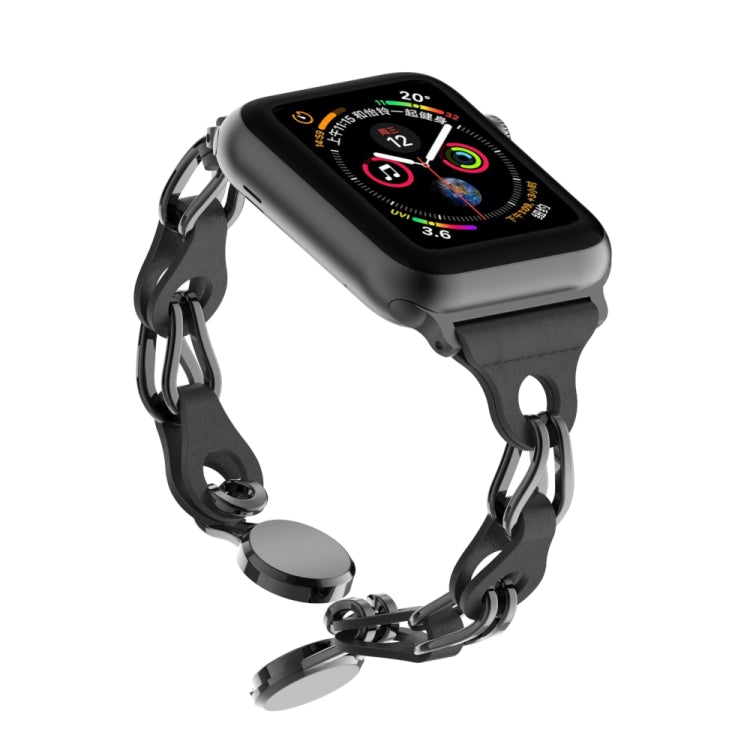 For Apple Watch 4 44mm Hollow Leather Chain Magnetic Buckle Watch Band(Black) - Watch Bands by PMC TechLife | Online Shopping South Africa | PMC TechLife