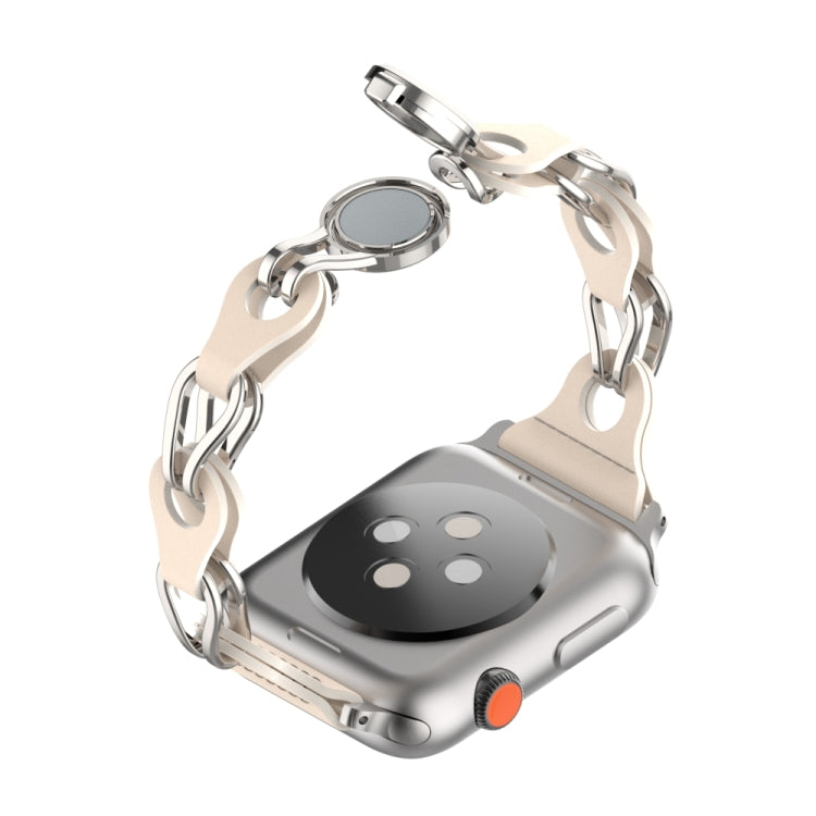 For Apple Watch 4 44mm Hollow Leather Chain Magnetic Buckle Watch Band(Starlight Color) - Watch Bands by PMC TechLife | Online Shopping South Africa | PMC TechLife