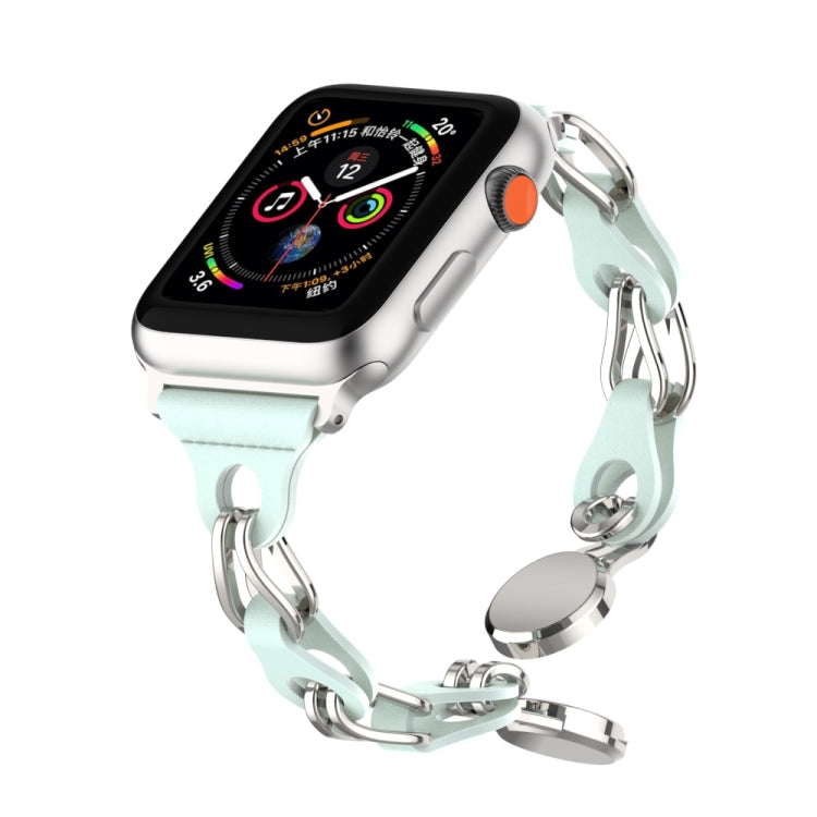 For Apple Watch 4 40mm Hollow Leather Chain Magnetic Buckle Watch Band(Blue) - Watch Bands by PMC TechLife | Online Shopping South Africa | PMC TechLife