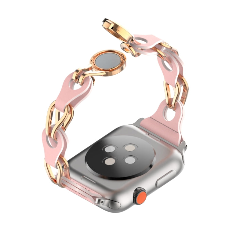 For Apple Watch 5 44mm Hollow Leather Chain Magnetic Buckle Watch Band(Pink) - Watch Bands by PMC TechLife | Online Shopping South Africa | PMC TechLife