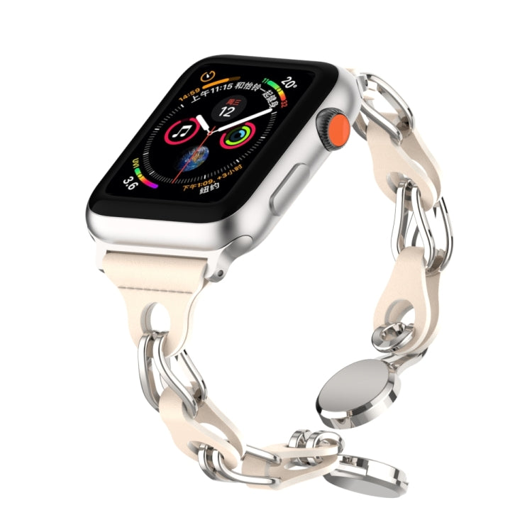 For Apple Watch 5 44mm Hollow Leather Chain Magnetic Buckle Watch Band(Starlight Color) - Watch Bands by PMC TechLife | Online Shopping South Africa | PMC TechLife