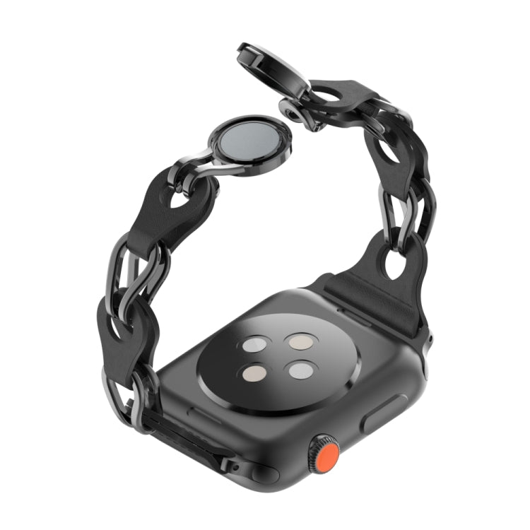 For Apple Watch 6 44mm Hollow Leather Chain Magnetic Buckle Watch Band(Black) - Watch Bands by PMC TechLife | Online Shopping South Africa | PMC TechLife