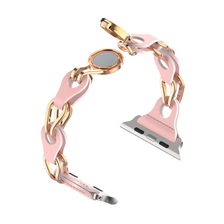 For Apple Watch SE 44mm Hollow Leather Chain Magnetic Buckle Watch Band(Pink) - Watch Bands by PMC TechLife | Online Shopping South Africa | PMC TechLife