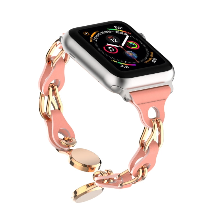 For Apple Watch SE 44mm Hollow Leather Chain Magnetic Buckle Watch Band(Red) - Watch Bands by PMC TechLife | Online Shopping South Africa | PMC TechLife