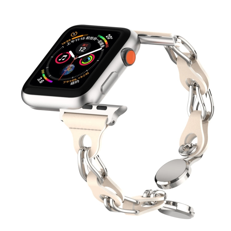 For Apple Watch SE 2022 40mm Hollow Leather Chain Magnetic Buckle Watch Band(Starlight Color) - Watch Bands by PMC TechLife | Online Shopping South Africa | PMC TechLife
