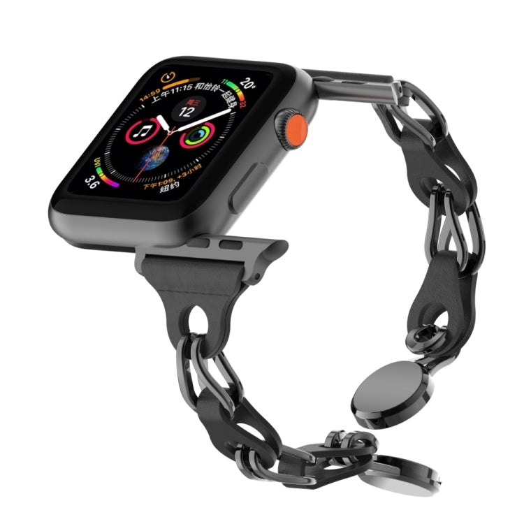 For Apple Watch 7 45mm Hollow Leather Chain Magnetic Buckle Watch Band(Black) - Watch Bands by PMC TechLife | Online Shopping South Africa | PMC TechLife