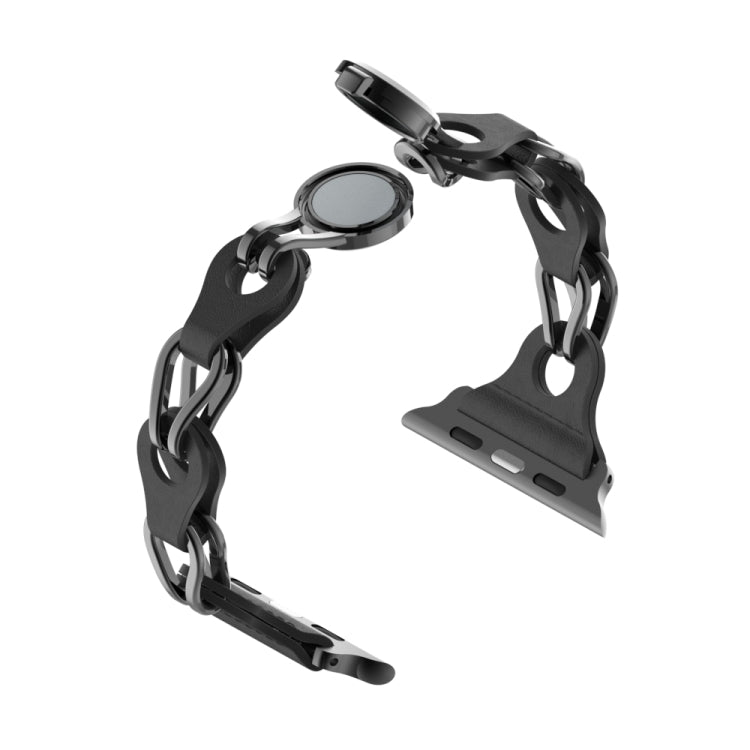 For Apple Watch 7 41mm Hollow Leather Chain Magnetic Buckle Watch Band(Black) - Watch Bands by PMC TechLife | Online Shopping South Africa | PMC TechLife